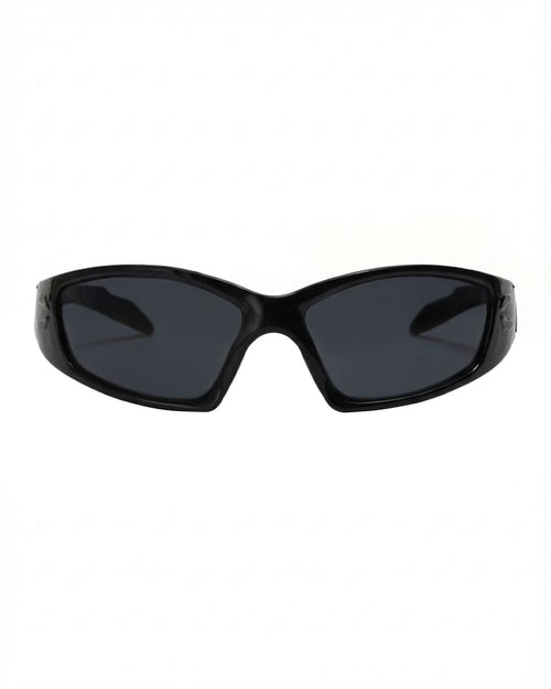 Lunette de vitesse techno - Galapala G002⎜HORIZON - monture noire - verres noirs - vue de face