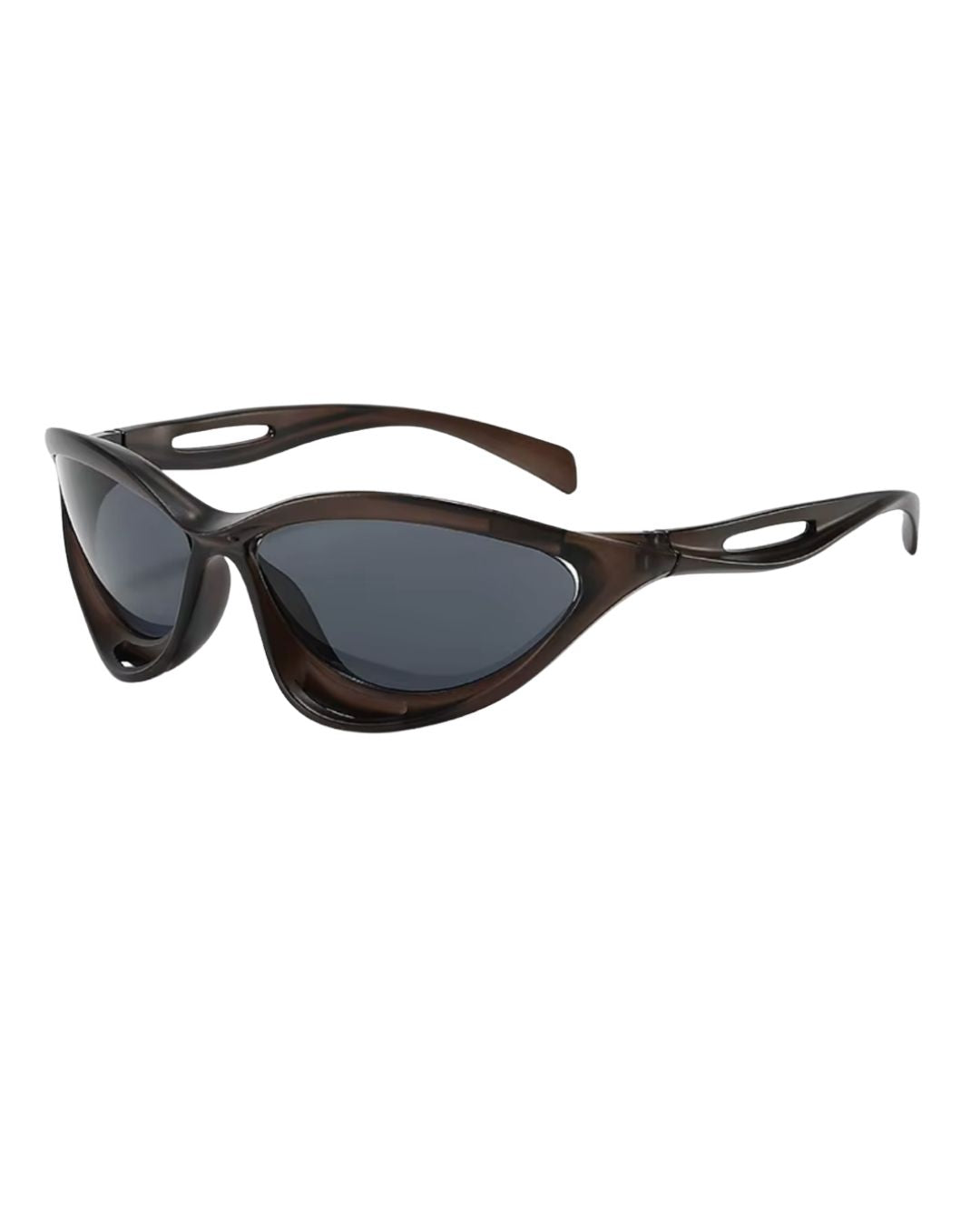 Lunettes originales futuristes - Galapala G008⎜TILT - monture mocha - verres noirs - vue de profil